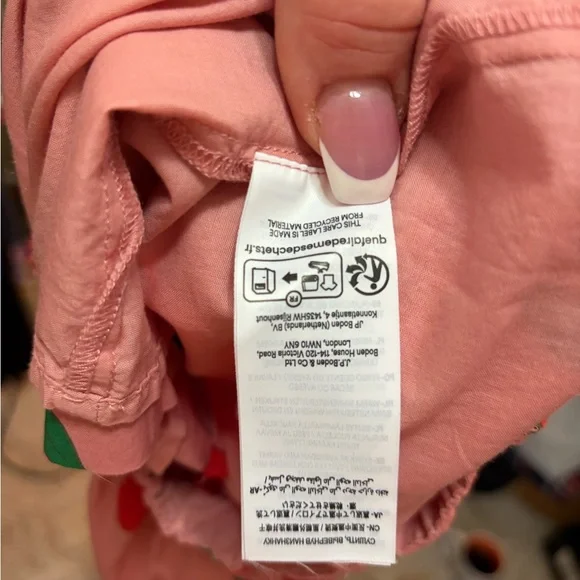 Mini Boden Coral Skirt with Red Apples & pink Buttons girls size 7/8y - Picture 4 of 4